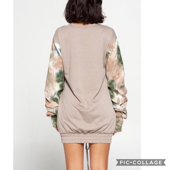 SALE!! Taupe Sweatshirt Like Top w/Tie Dyed Sleeves - Picture 4 of 5